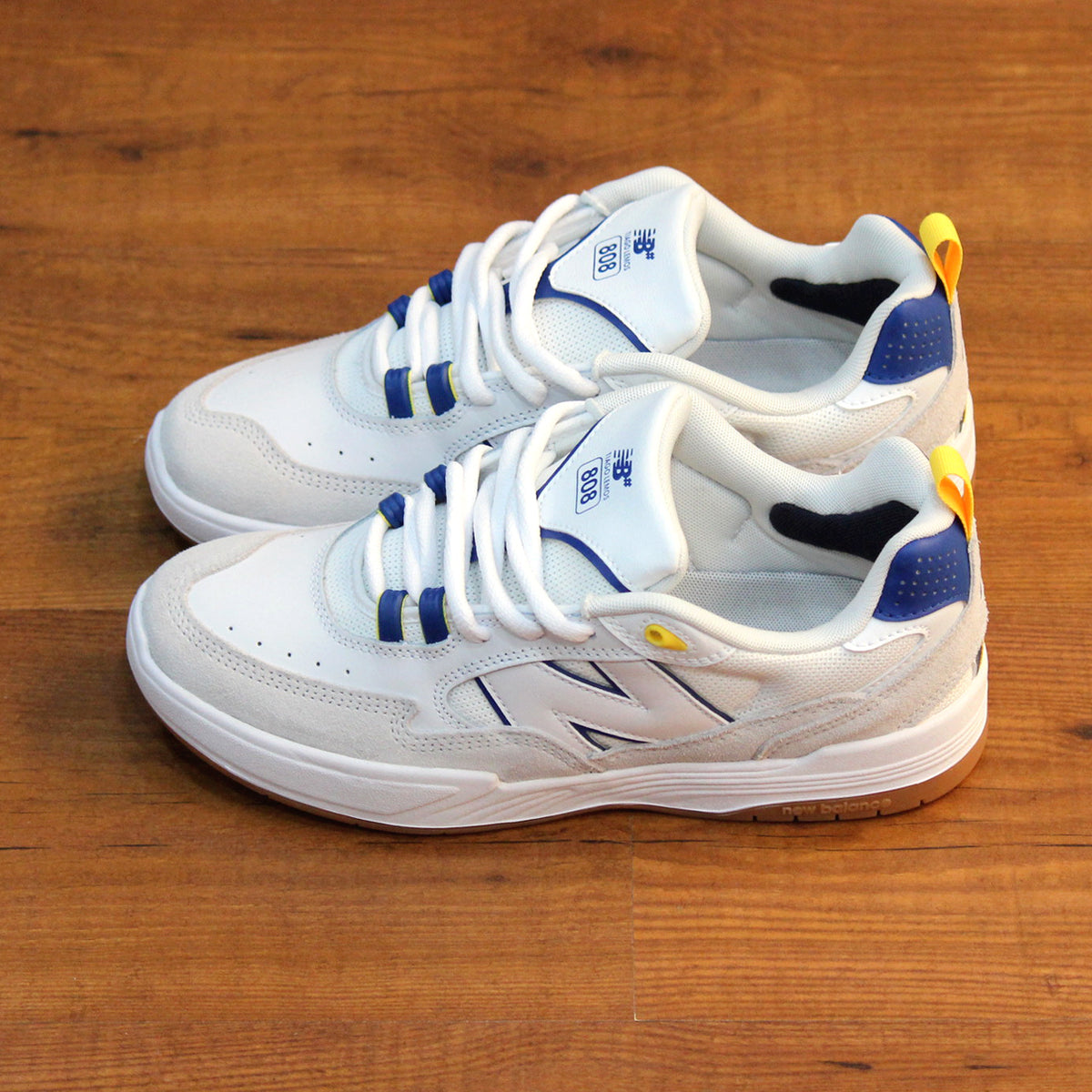 NEW BALANCE NUMERIC NM808 WBY TIAGO LEMOS, White/ Blue/ Yellow – FCHSKATE